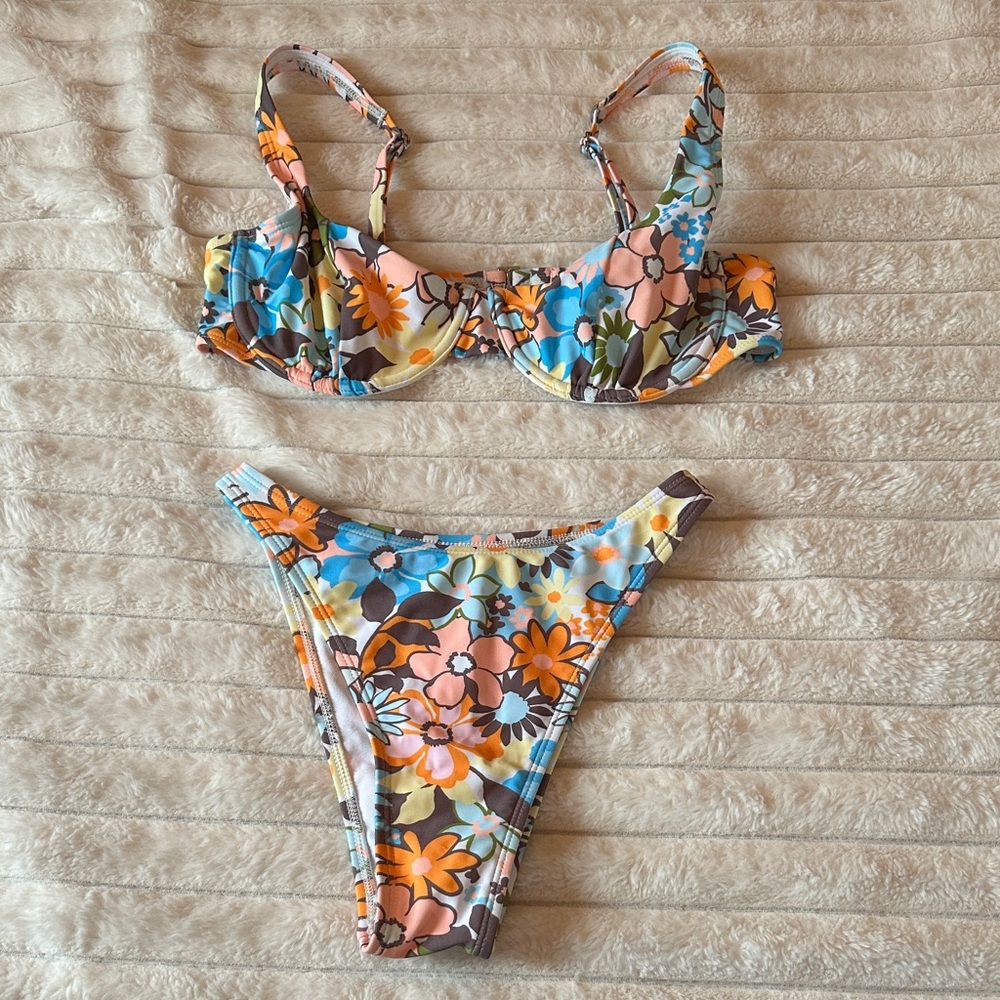 Wild Fable Floral Bikini Top - Orange, Blue, Brown